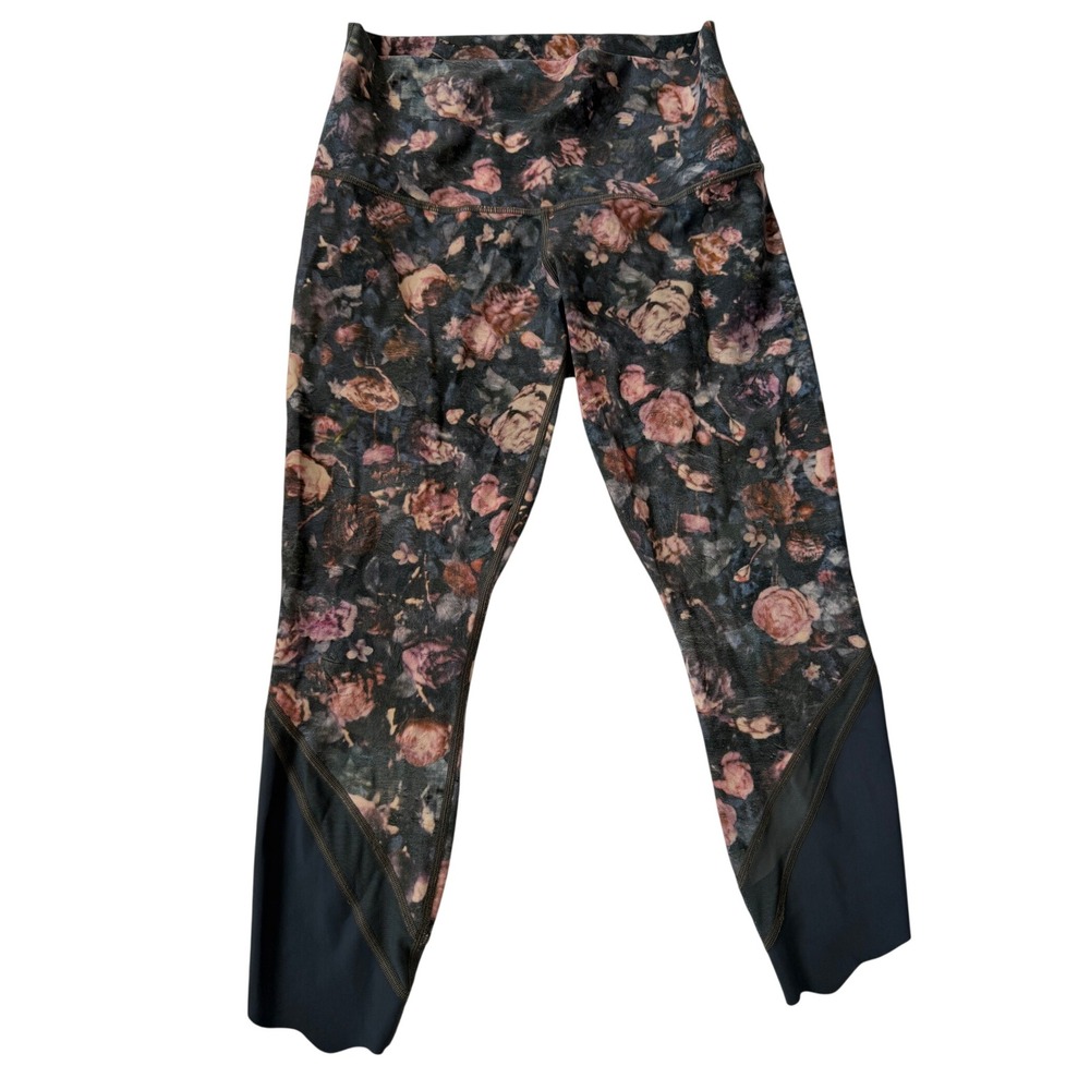 Lululemon High Rise Floral Mesh Scallop Leggings Crop Dark Rose Print